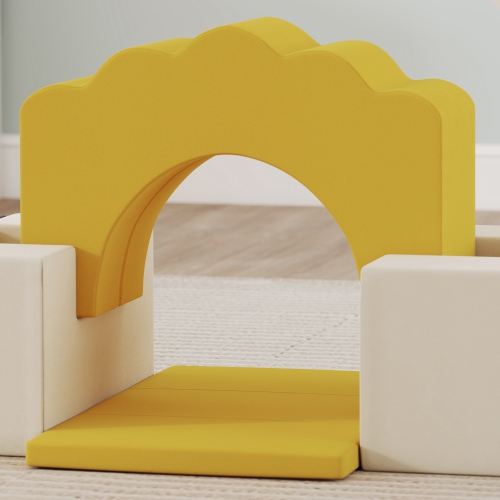 Qaba Baby Soft Play Set, 7-Piece Foam Climbing Blocks Set, Indoor Soft Play Gym Activity Play Set for Crawling, Sliding and Playing, Yellow