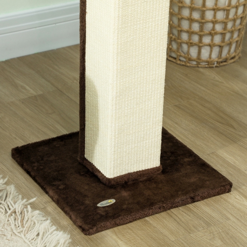PawHut 32" Tall Cat Scratching Post for Indoor Cats and Kittens, Vertical Claw Scratcher, Sisal Cat Scratcher with Hanging Ball and Soft Plush, Brown