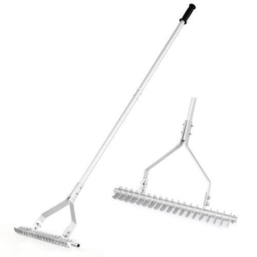 GYMAX  70" Garden Thatch Rake W/ Long Handle & 19 Curved Tines