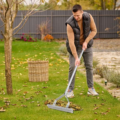 Gymax 70'' Garden Thatch Rake w/ Long Handle & 19 Curved Tines