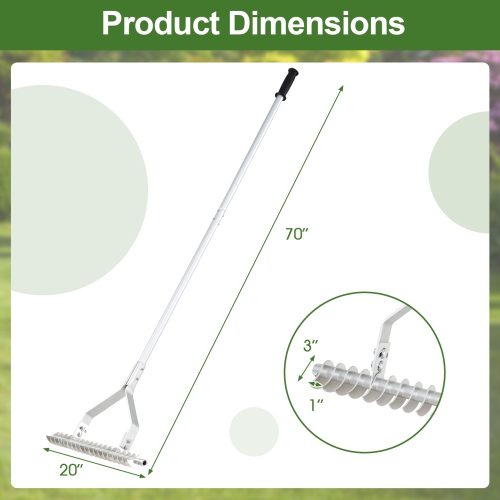 Gymax 70'' Garden Thatch Rake w/ Long Handle & 19 Curved Tines