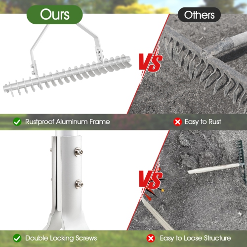 Gymax 70'' Garden Thatch Rake w/ Long Handle & 19 Curved Tines