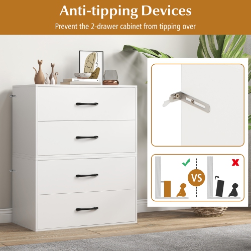 Gymax 2PCS 2-Drawer Stackable Storage Dresser Organizer w/ Anti-topping Device