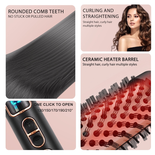 Portable Thermal Comb, 38mm Diameter Curling Comb with 5-Level Temperature Control for Straightening and Curling Hair, Suitable for Travel and Home