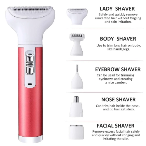 5 in 1 Women's Electric Shaver, Nose Hair Trimmer, Facial Epilator, and Bikini Trimmer, USB Rechargeable for Travel and Home Use