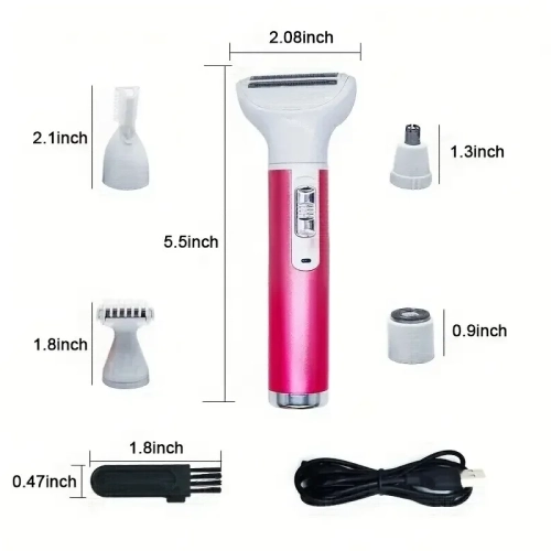 5 in 1 Women's Electric Shaver, Nose Hair Trimmer, Facial Epilator, and Bikini Trimmer, USB Rechargeable for Travel and Home Use