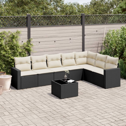 vidaXL 8 Piece Garden Sofa Set with Cushions Black Poly Rattan