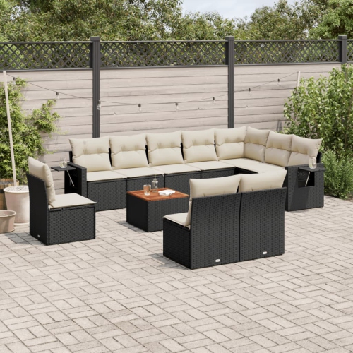 vidaXL 11 Piece Garden Sofa Set with Cushions Black Poly Rattan