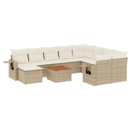 Ensemble de 11 pièces avec divan de jardin et coussins en rotin polyester beige VidaXL