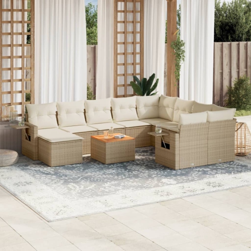 Ensemble de 11 pièces avec divan de jardin et coussins en rotin polyester beige VidaXL