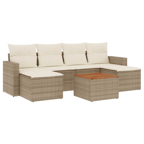 vidaXL 7 Piece Garden Sofa Set with Cushions Beige Poly Rattan