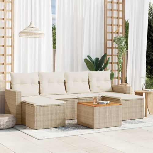 vidaXL 7 Piece Garden Sofa Set with Cushions Beige Poly Rattan
