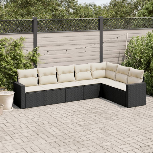 Ensemble de 7 pièces avec canapé de jardin et coussins en rotin de polyester noir VidaXL