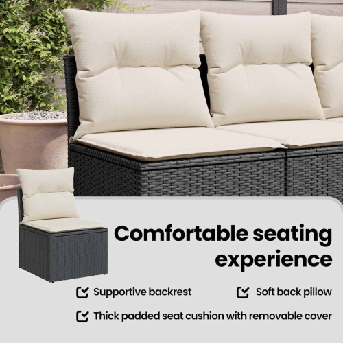 vidaXL Garden Chair Armless with Cushions Black Poly Rattan