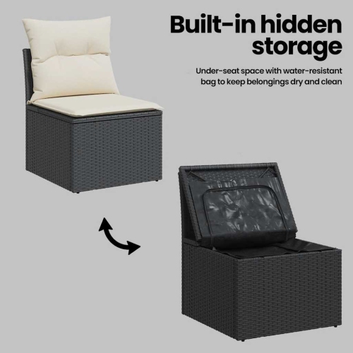 vidaXL Garden Chair Armless with Cushions Black Poly Rattan