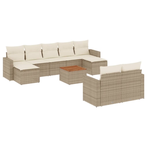 vidaXL 10 Piece Garden Sofa Set with Cushions Beige Poly Rattan