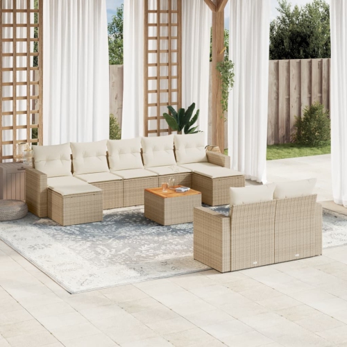 vidaXL 10 Piece Garden Sofa Set with Cushions Beige Poly Rattan