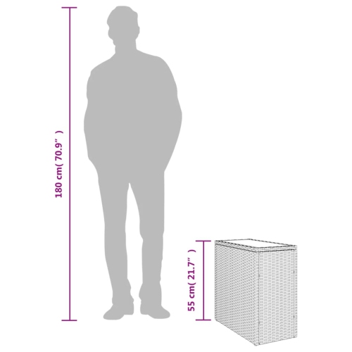 vidaXL Garden Side Table with Glass Top Grey 58x27.5x55 cm Poly Rattan