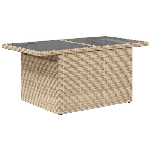 Table de jardin vidaXL avec surface en verre beige 100 x 55 x 73 cm poly rotin