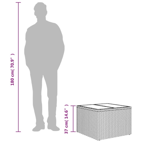 vidaXL Garden Table with Glass Top Grey 55x55x37 cm Poly Rattan