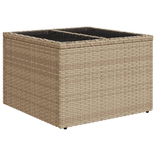 Table de jardin vidaXL avec surface en verre beige 55 x 55 x 37&nbsp;cm poly rotin