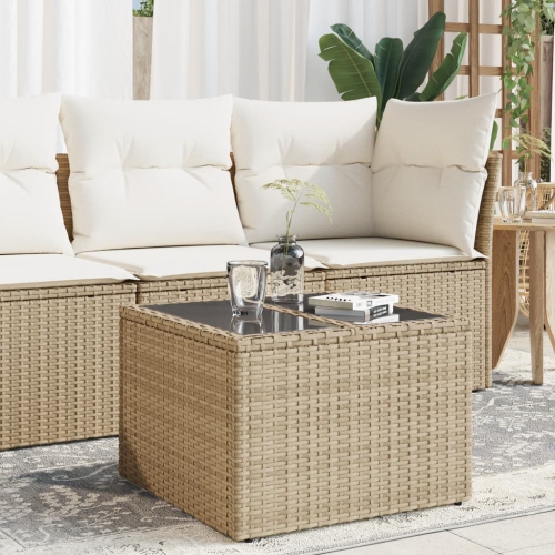Table de jardin vidaXL avec surface en verre beige 55 x 55 x 37 cm poly rotin