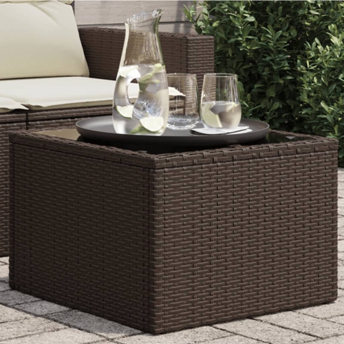Table de jardin vidaXL avec surface en verre 55 x 55 x 37 cm brun rotin polyester