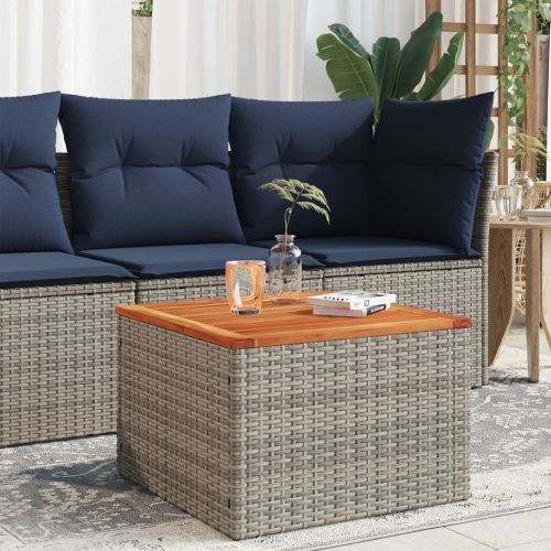 vidaXL Garden Table Grey 55x55x37 cm Poly Rattan and Acacia Wood