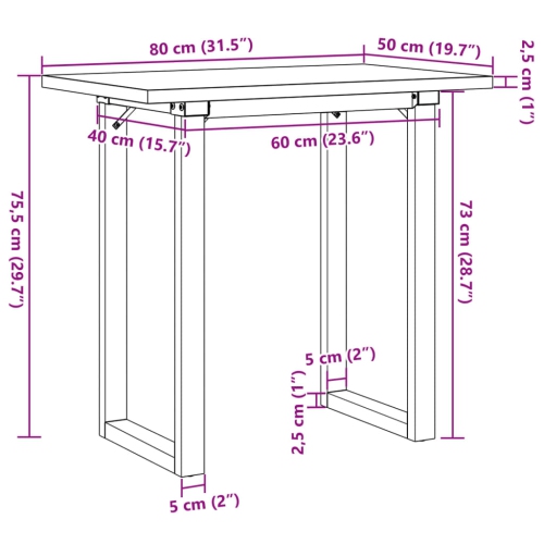 vidaXL Dining Table O-Frame 80x50x75.5 cm Solid Wood Pine and Steel