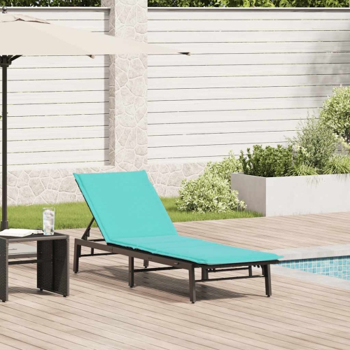 vidaXL Sun Lounger with Cushion Black Poly Rattan