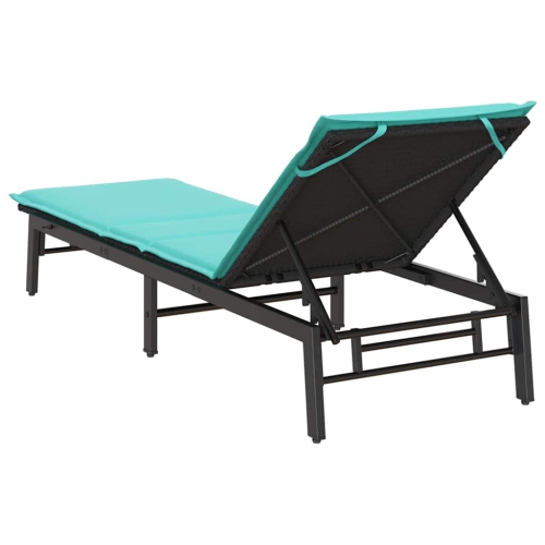 vidaXL Sun Lounger with Cushion Black Poly Rattan