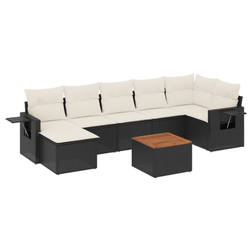 Ensemble de 8 pièces avec canapé de jardin et coussins en rotin de polyester noir VidaXL