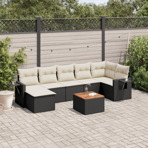 Ensemble de 8 pièces avec canapé de jardin et coussins en rotin de polyester noir VidaXL