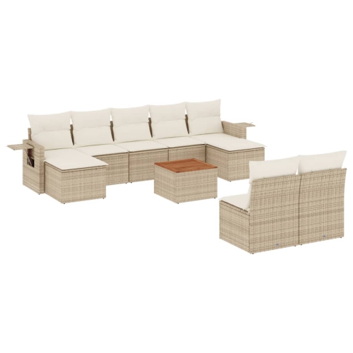 Ensemble de 10 pièces avec divan de jardin et coussins en rotin polyester beige VidaXL