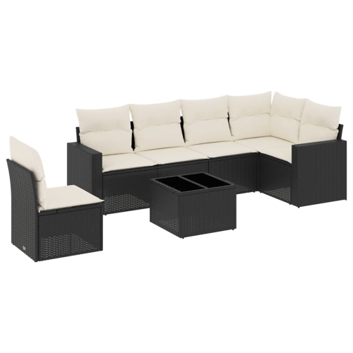 vidaXL 7 Piece Garden Sofa Set with Cushions Black Poly Rattan