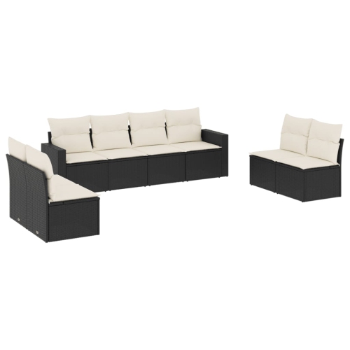 Ensemble de 8 pièces avec canapé de jardin et coussins en rotin de polyester noir VidaXL