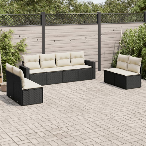 Ensemble de 8 pièces avec canapé de jardin et coussins en rotin de polyester noir VidaXL
