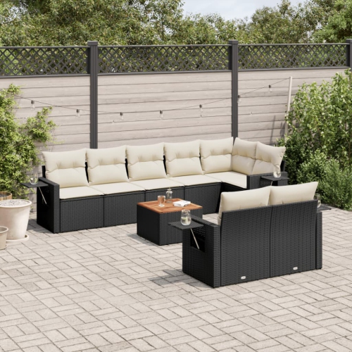 vidaXL 9 Piece Garden Sofa Set with Cushions Black Poly Rattan