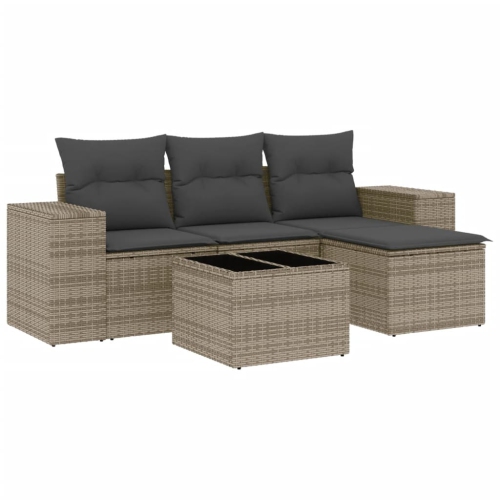 vidaXL 5 Piece Garden Sofa Set with Cushions Grey Poly Rattan