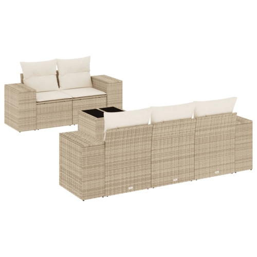vidaXL 6 Piece Garden Sofa Set with Cushions Beige Poly Rattan