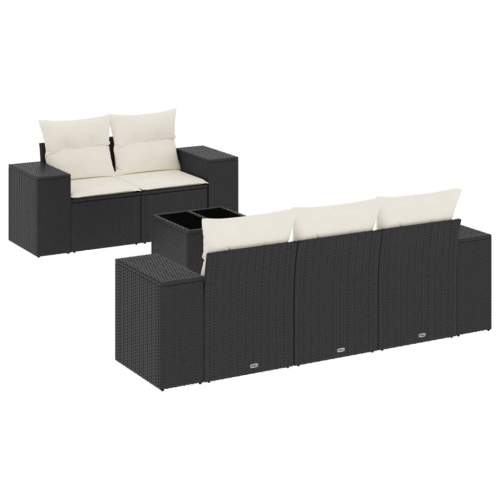 vidaXL 6 Piece Garden Sofa Set with Cushions Black Poly Rattan