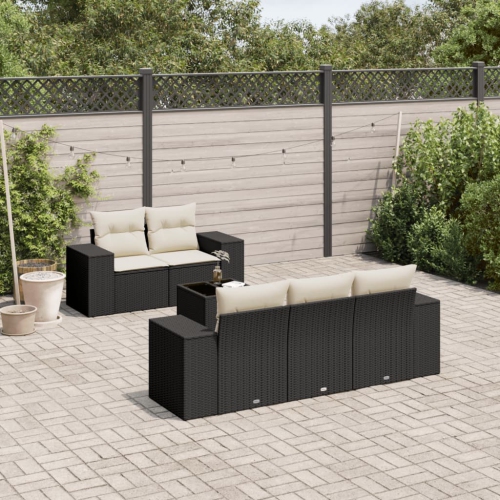 vidaXL 6 Piece Garden Sofa Set with Cushions Black Poly Rattan