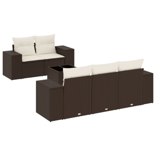 vidaXL 6 Piece Garden Sofa Set with Cushions Brown Poly Rattan