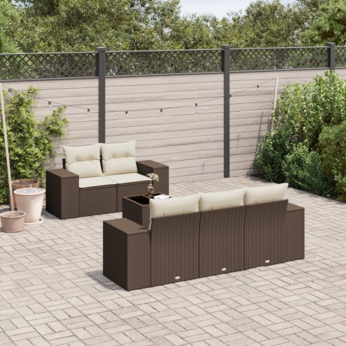 vidaXL 6 Piece Garden Sofa Set with Cushions Brown Poly Rattan
