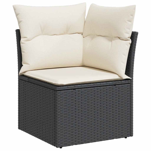 vidaXL Garden Sofa Corner with Cushions Black Poly Rattan