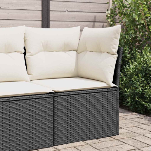 vidaXL Garden Sofa Corner with Cushions Black Poly Rattan
