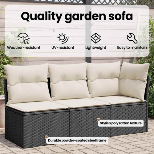 vidaXL Garden Sofa Corner with Cushions Black Poly Rattan