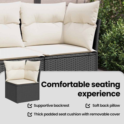 vidaXL Garden Sofa Corner with Cushions Black Poly Rattan