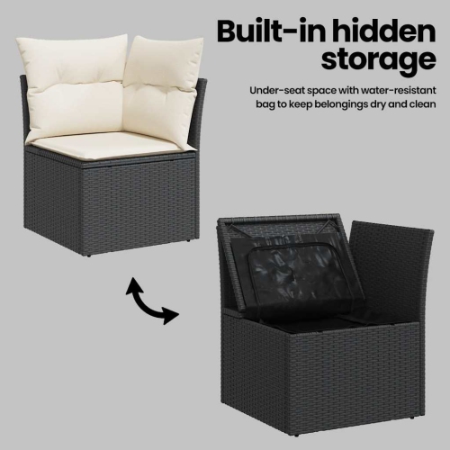 vidaXL Garden Sofa Corner with Cushions Black Poly Rattan