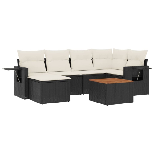 Ensemble de 7 pièces avec canapé de jardin et coussins en rotin de polyester noir VidaXL